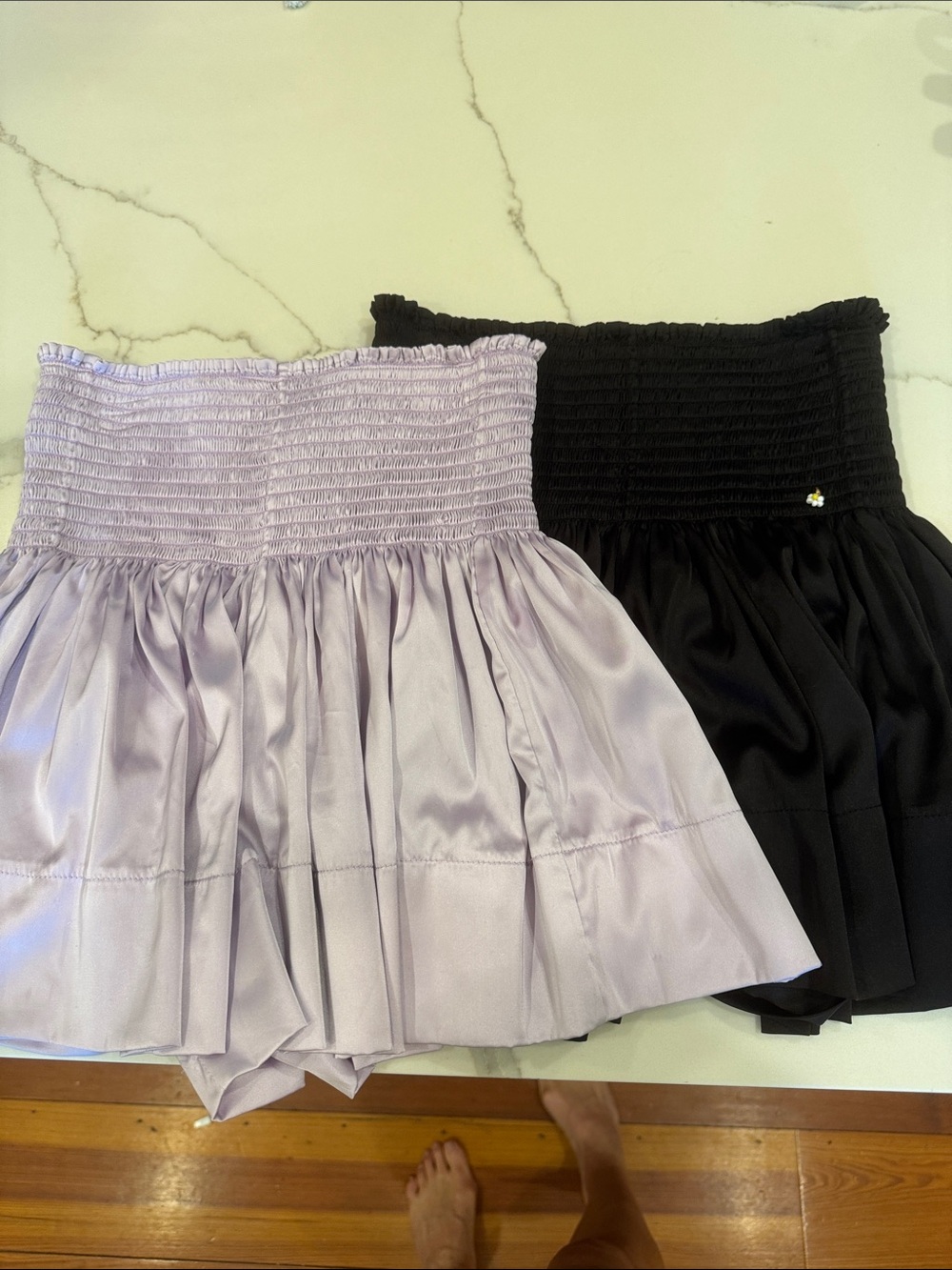 NATURAL LIFE Lavender and Black Strapless Smocked Mini Skirts